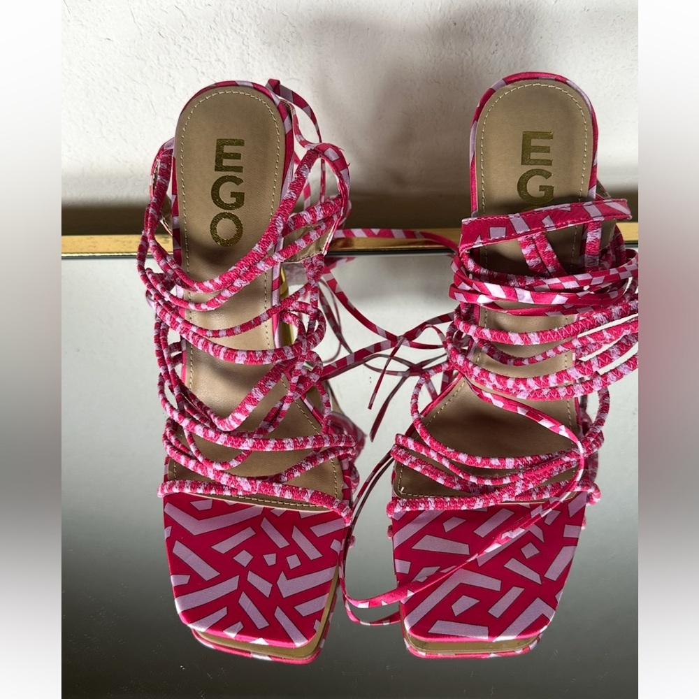 EGO Pink Patterned Rope Heels – Size 10 - Picture 3 of 4